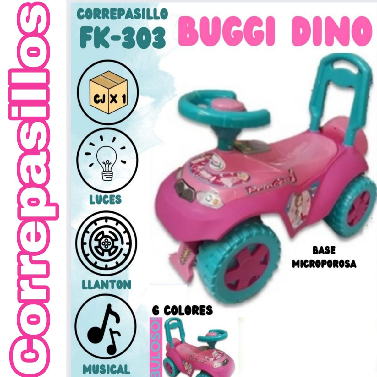 GENERICO - Buggy correpasillos Diseño Musical con luces DINO ROSADO