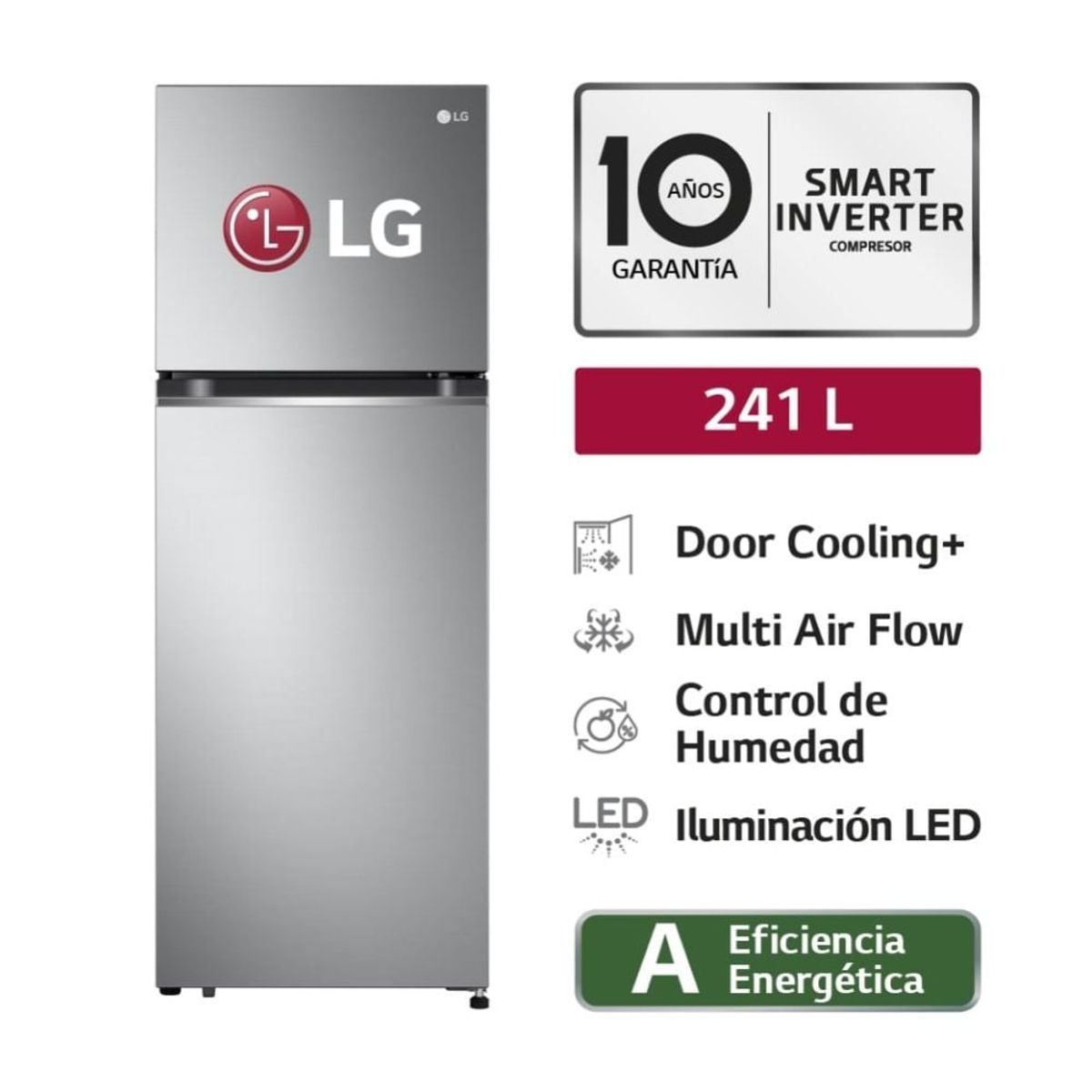 LG - Refrigeradora LG Top Freezer 241LT No Frost Door Cooling GT24BPP Plateado_.