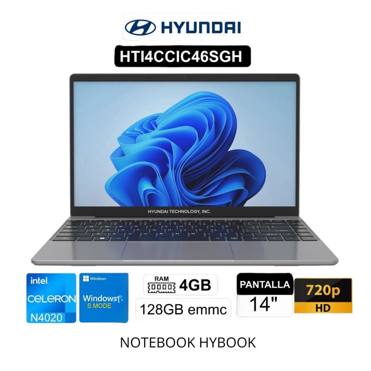 HYUNDAI - Laptop HYUNDAI Intel Celeron N4020 Windows 11 S Mode 4GB RAM y 128GB EMMC 14" HD