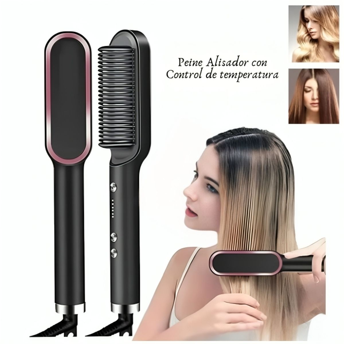 GENERICO - Máquina Peine Cepillo Alisador de 45W con Control de Temperatura