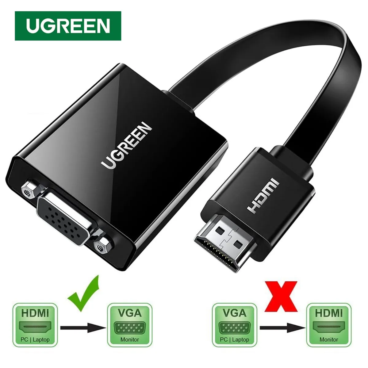 UGREEN - Adaptador Convertidor de HDMI a VGA UGREEN audio jack 3.5mm 60hz 40248