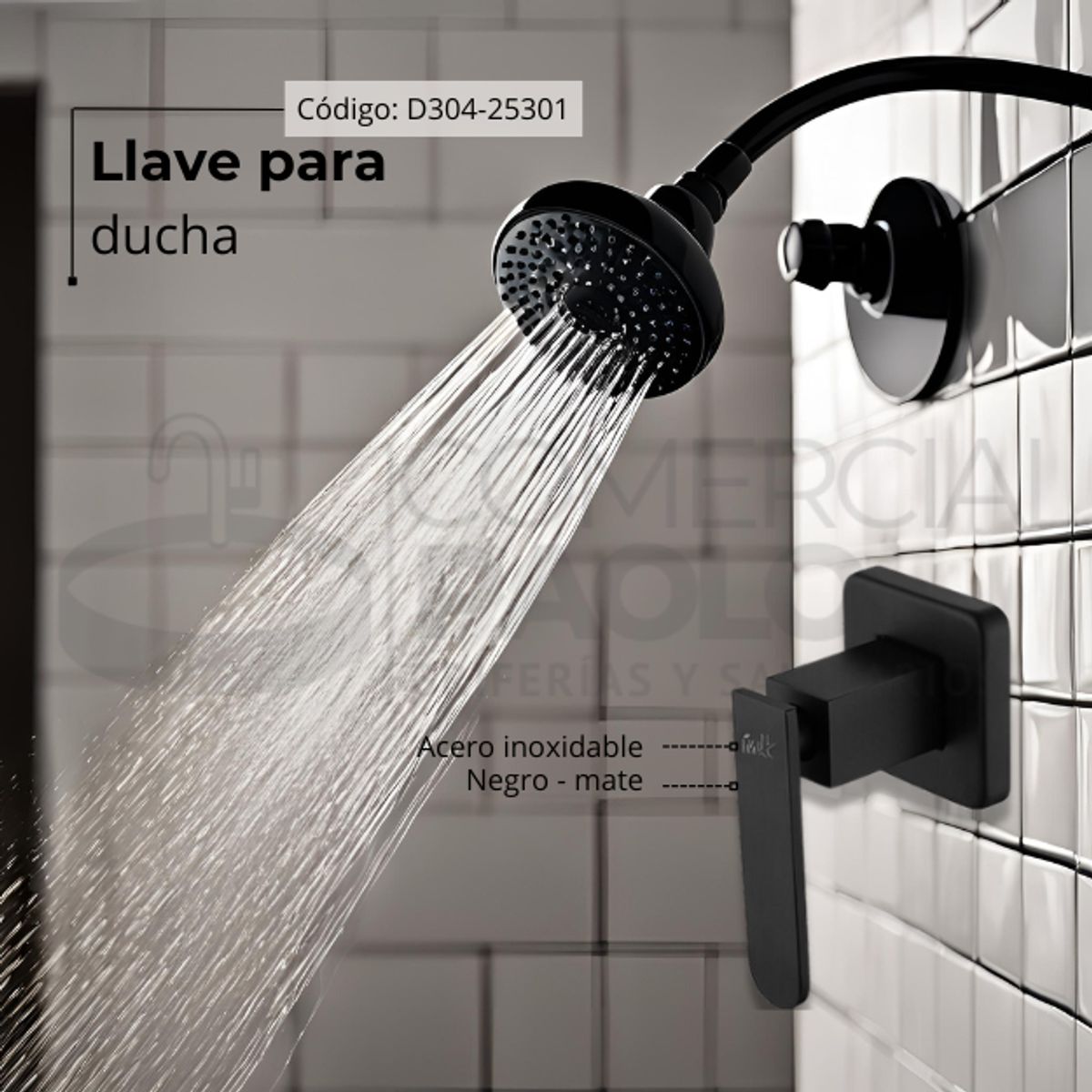 XM - LLAVE PARA DUCHA CUADRADO NEGRO D304-25301