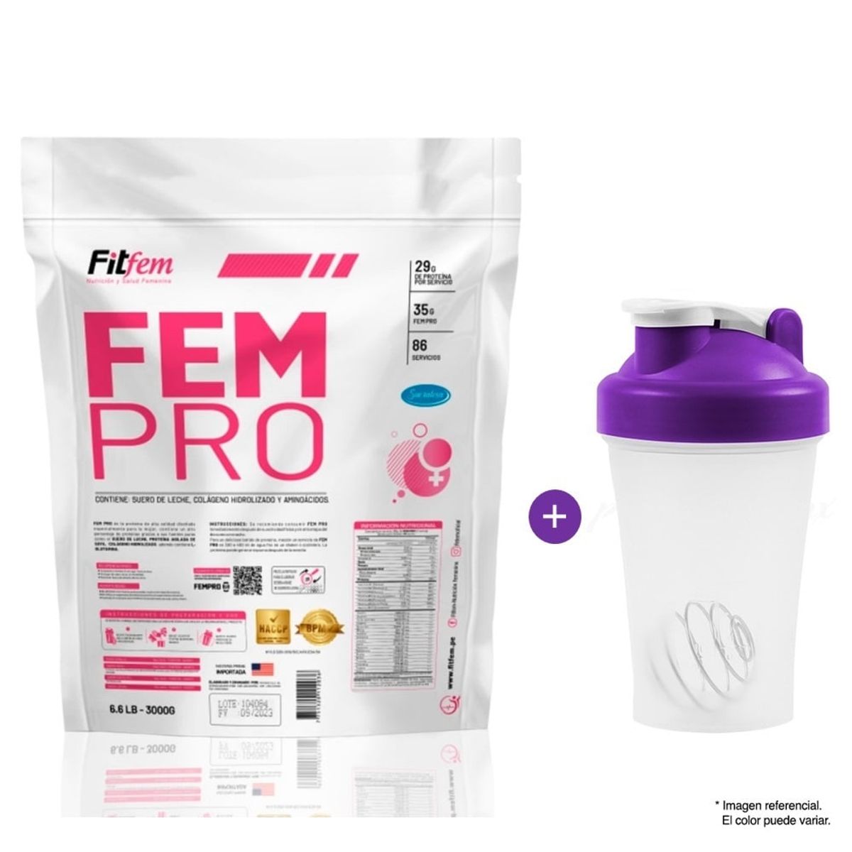 FITFEM - Proteina Suero de Leche Fempro 3 kg Vainilla + Shaker