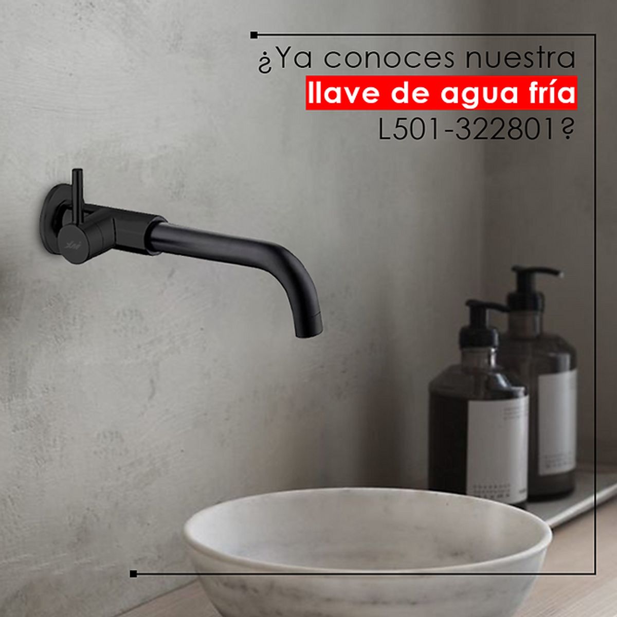 XM - LLAVE PARA LAVATORIO PARED NEGRO ALETA L501-322801