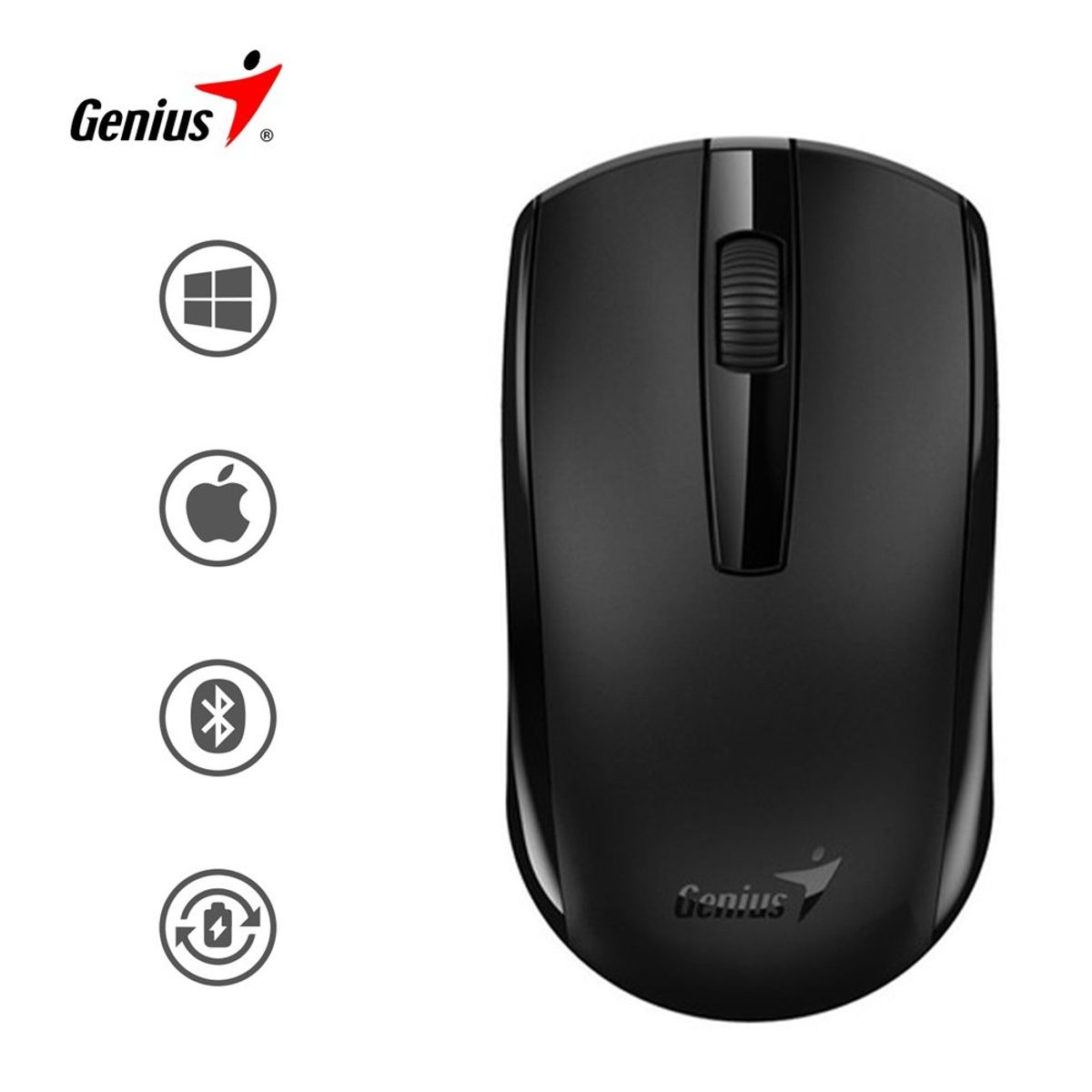 GENIUS - Mouse Inalambrico Genius ECO-8100 Bateria Recargable - Negro