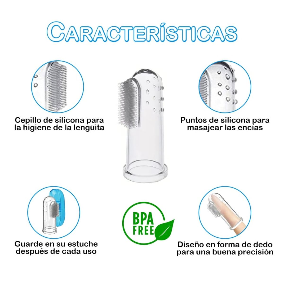 MIMOS - Cepillo Dedal de Silicona AZUL - Cuidado Bucal para Bebés