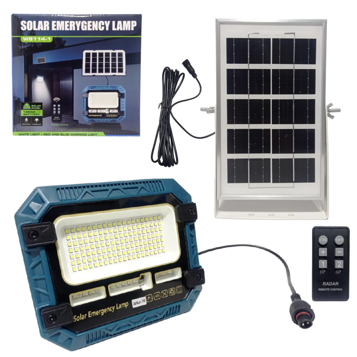 GENERICO - Reflector LED con Panel Solar para Exteriores con Cable 100W