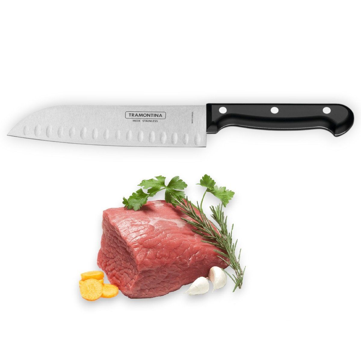 TRAMONTINA - Cuchillo Santoku Para Picar Profesional 7 Mango Negro Tramontina