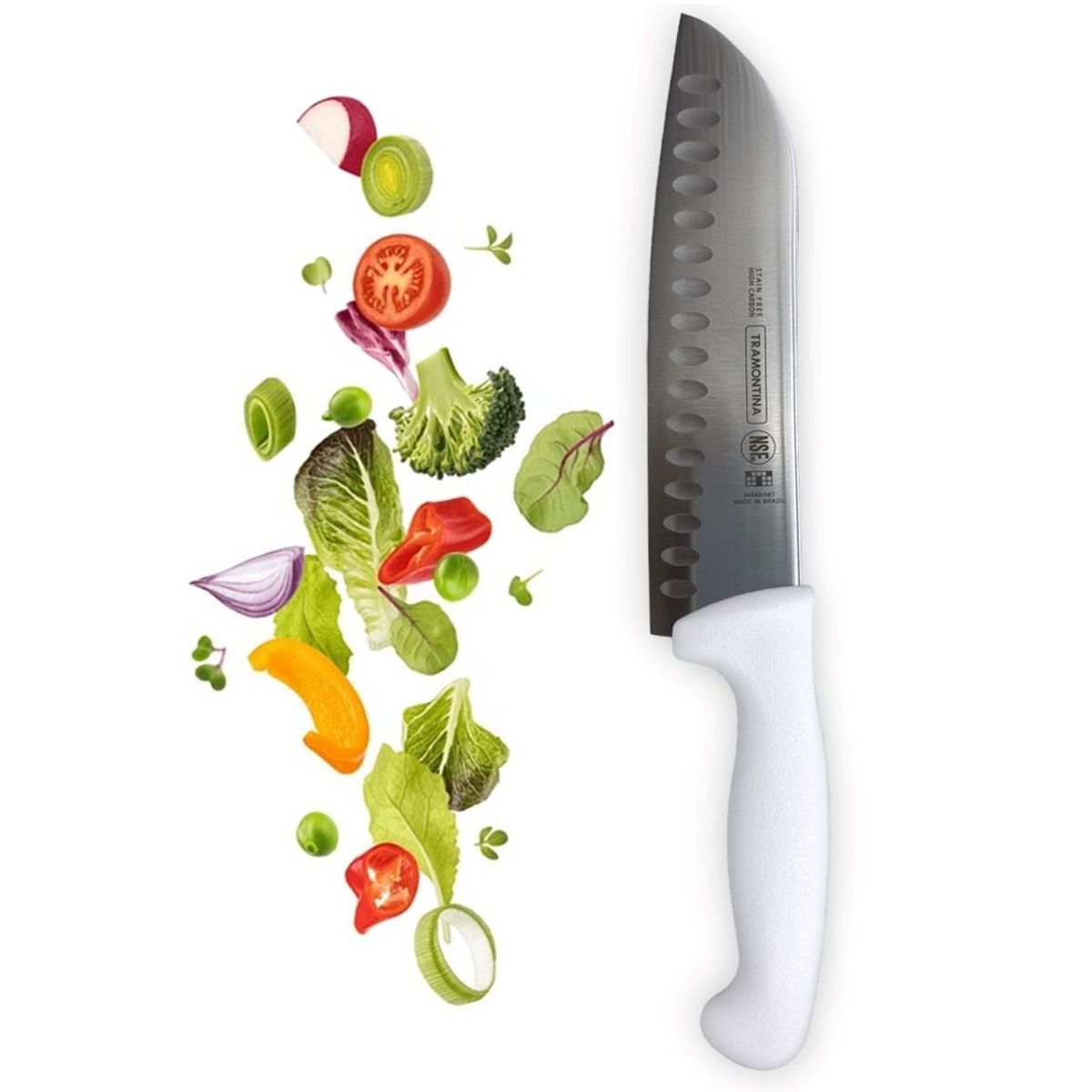 TRAMONTINA - Cuchillo Santoku Para Picar Profesional 7 Mango Blanco Tramontina