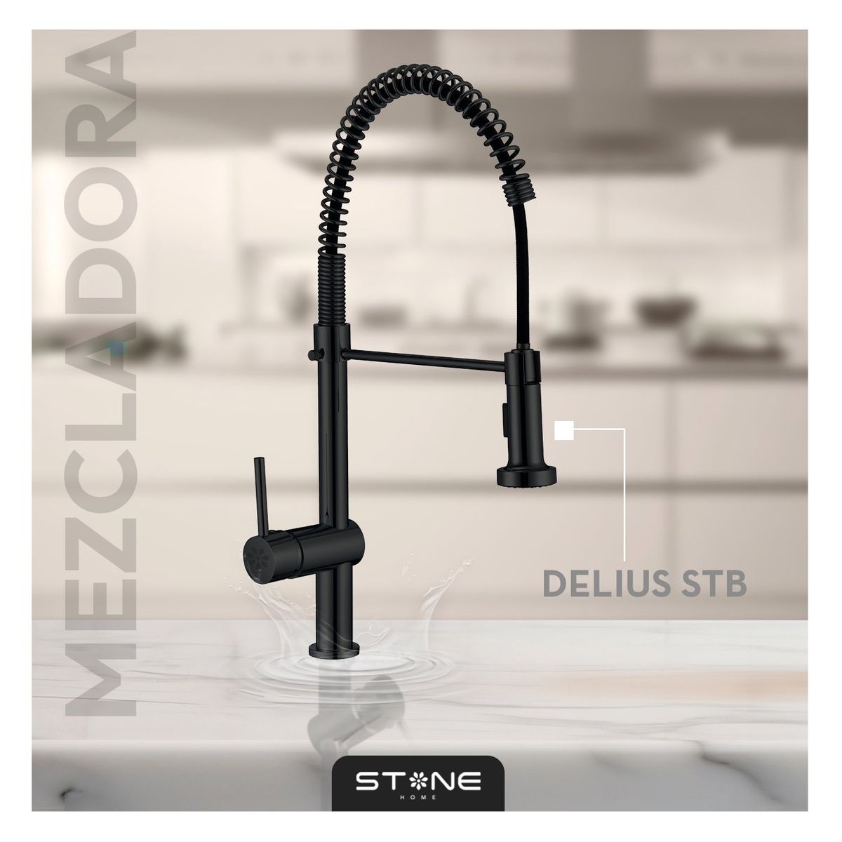 STONE - MEZCLADORA MONOCOMANDO P/COCINA  AL MUEBLE  DELIUS  STB-01 BLACK STONE