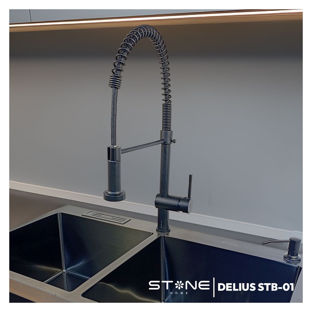 STONE - MEZCLADORA MONOCOMANDO P/COCINA  AL MUEBLE  DELIUS  STB-01 BLACK STONE