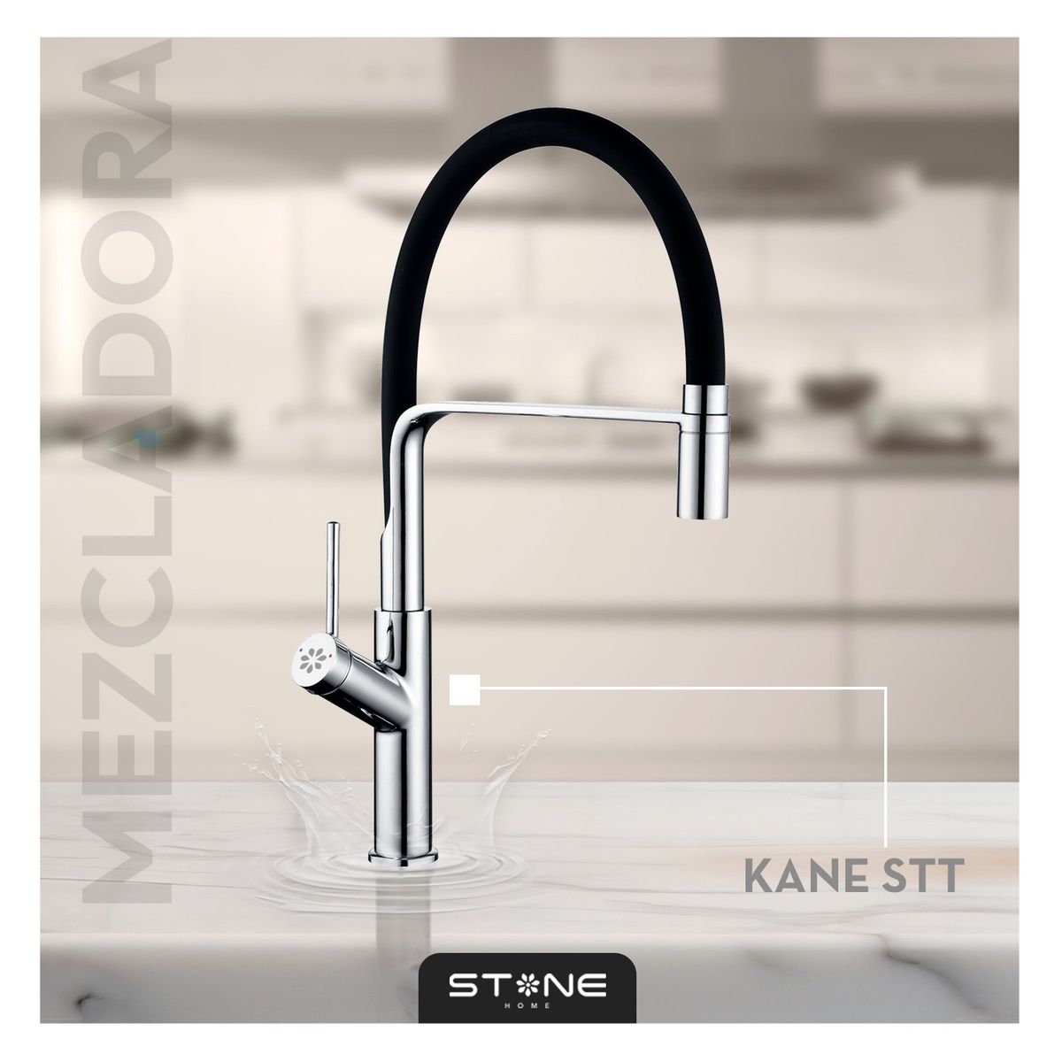 STONE - MEZCLADORA MONOCOMANDO P/COCINA  AL MUEBLE KANE ST-01 BLACK STONE