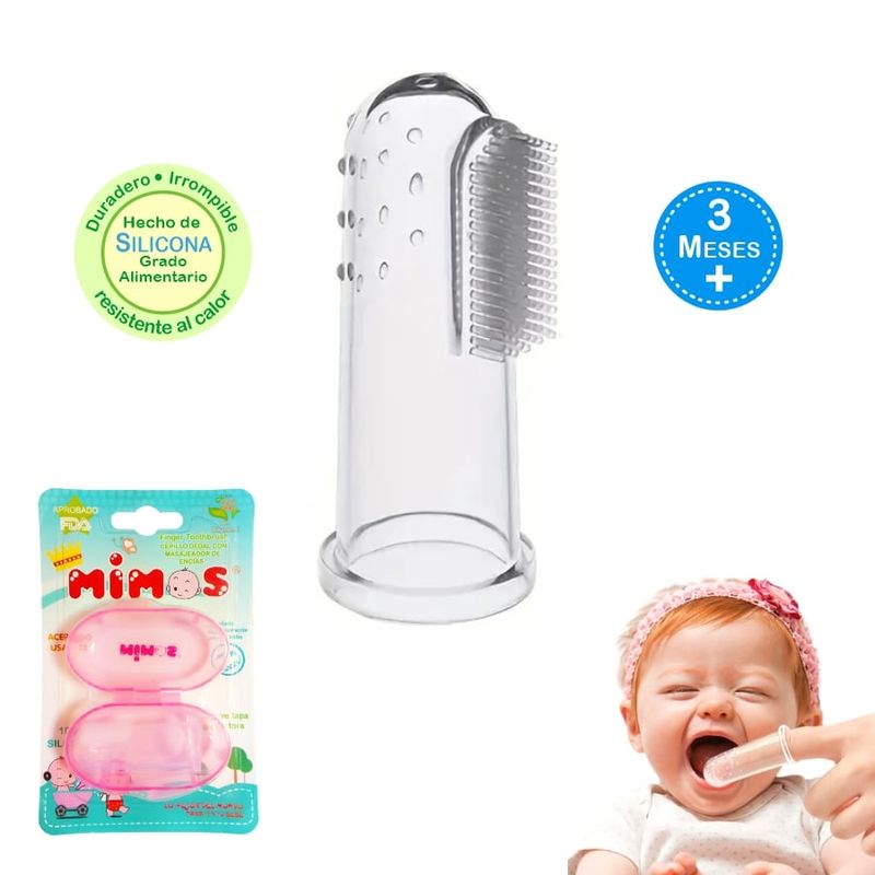 MIMOS - Cepillo Dedal de Silicona ROSADO - Cuidado Bucal para Bebés