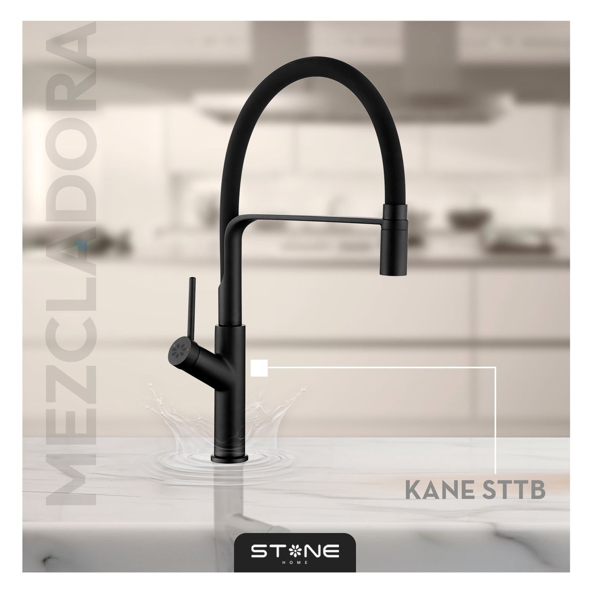 STONE - MEZCLADORA MONOCOMANDO P/COCINA  AL MUEBLE KANE STB-01 BLACK STONE