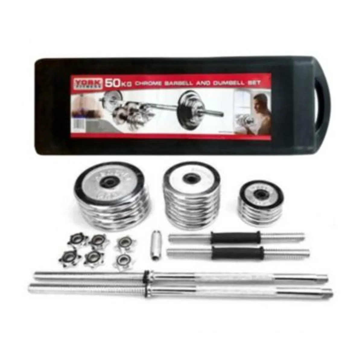 HOLGU - Set de pesas de 50kg - cromadas barra de 150cm