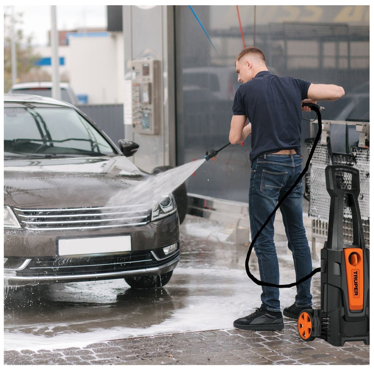 TRUPER - combo Hidrolavadora alta presión 1800PSI Gata 2Tn tipo lagarto maleta