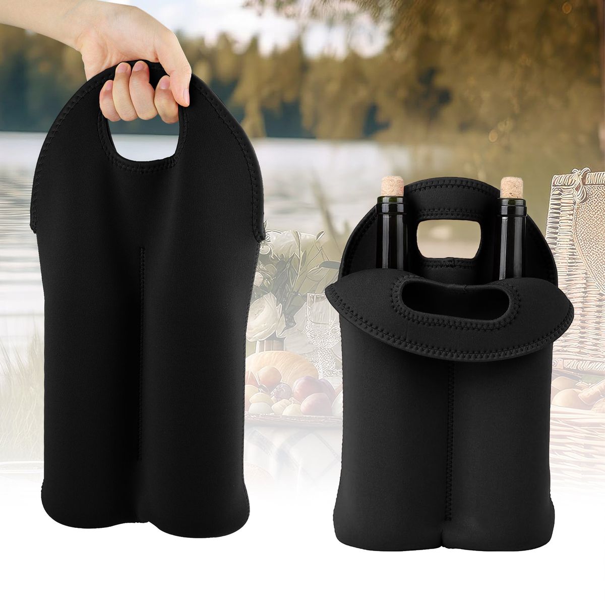 GENERICO - Bolsa de Regalo Transporte para Vino o Botellas Wine Bag color Negro