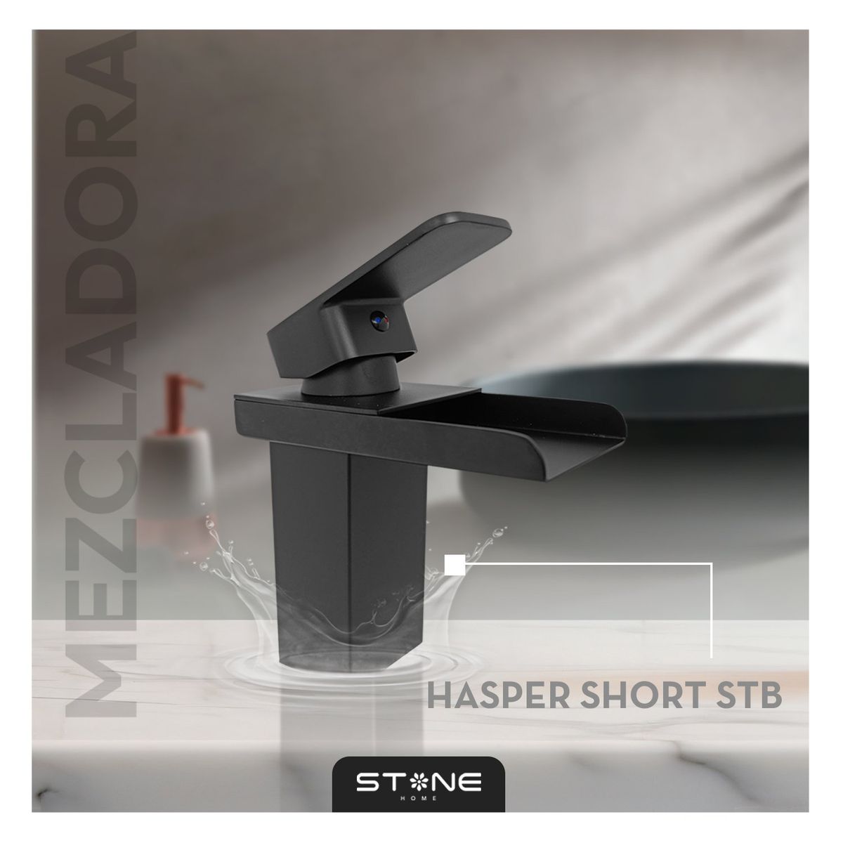 STONE - MEZCLADORA MONOCOMANDO PLAVATORIO HASPER SHORT STB BLACK STONE