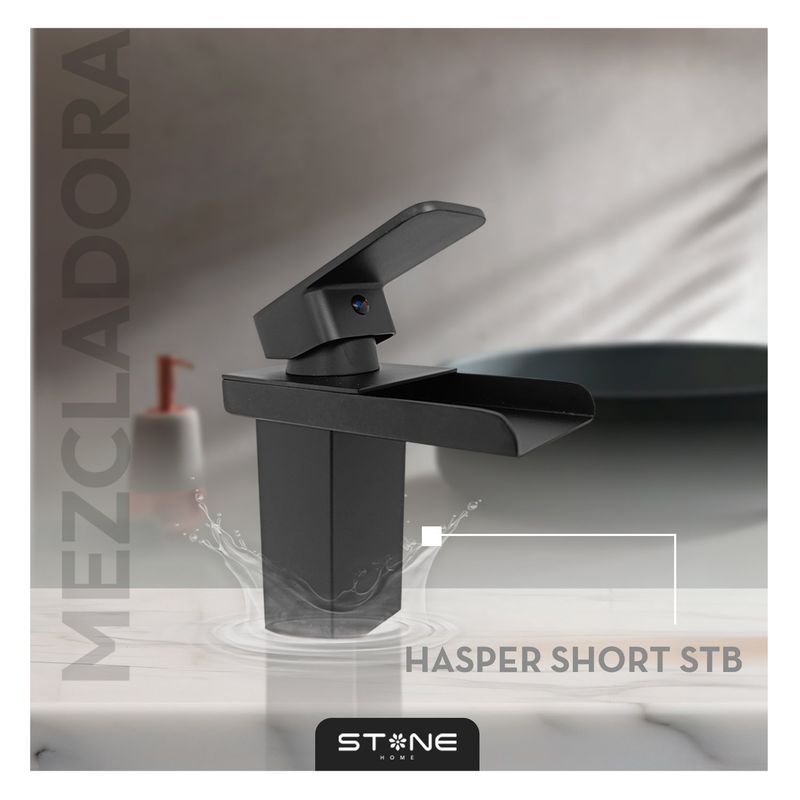 STONE - MEZCLADORA MONOCOMANDO PLAVATORIO HASPER SHORT STB BLACK STONE