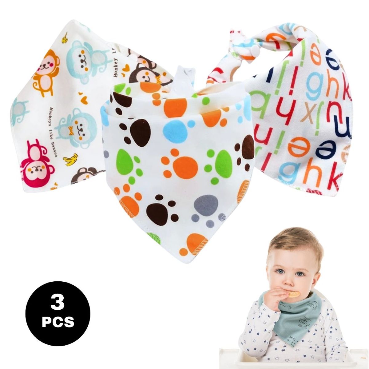 GENERICO - Babero Bandana Tripack niño mod3