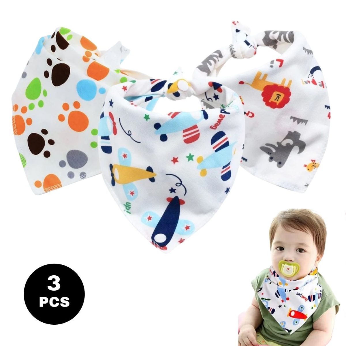 GENERICO - Babero Bandana Tripack niño mod5