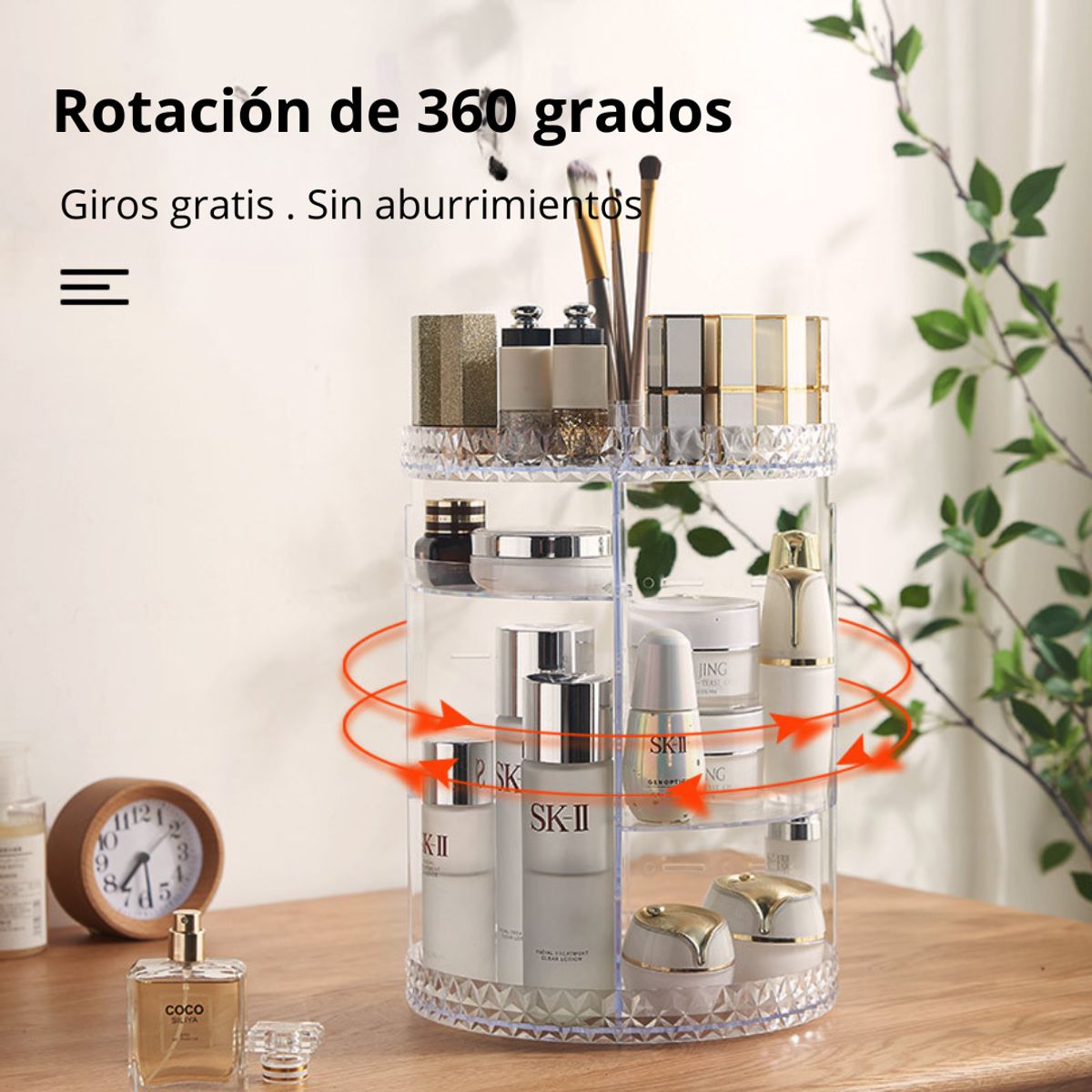 GENERICO - Organizador Acrilico Diamante para Cosméticos y Maquillaje 360° LD-188