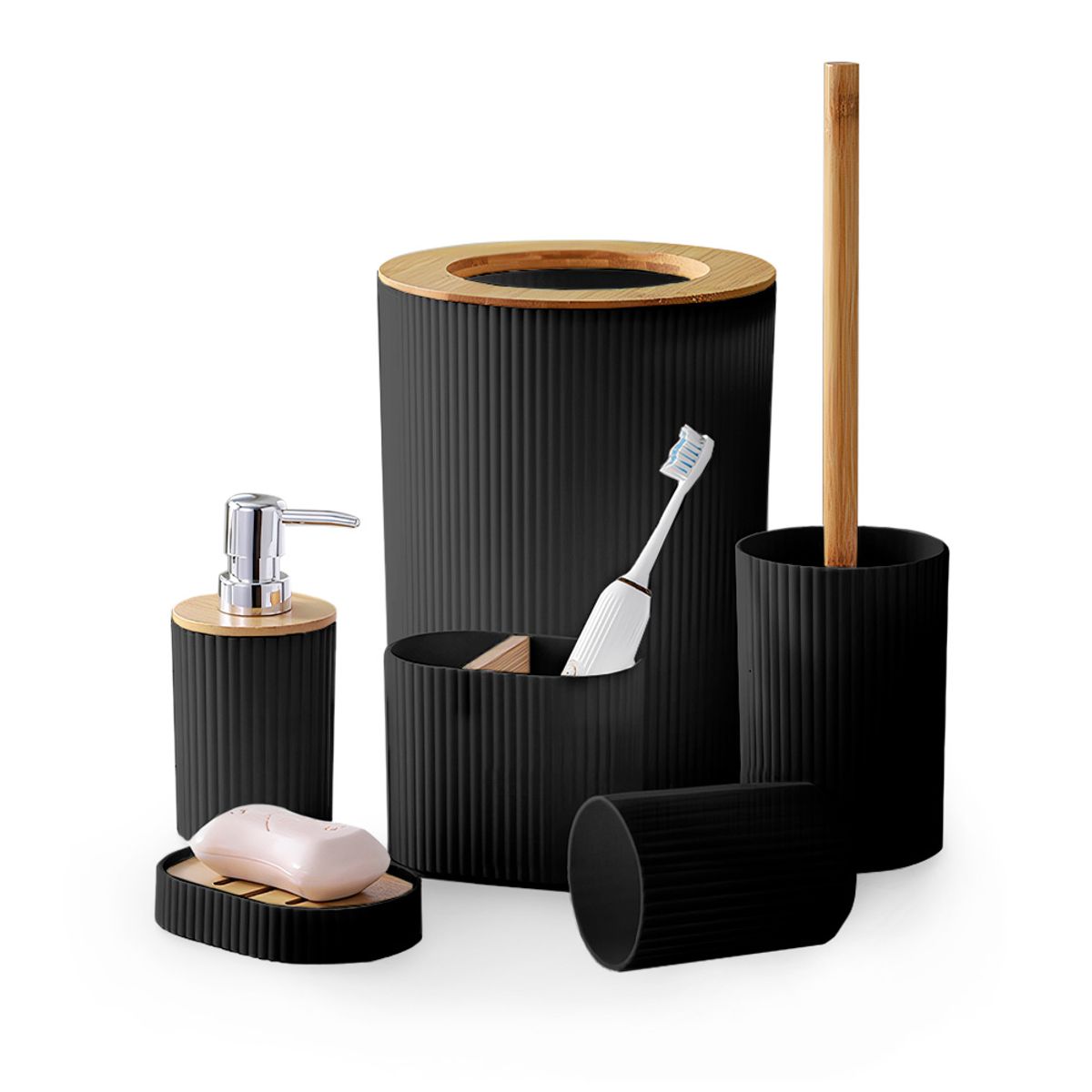 KELLER - Kit de 6 Accesorios de Baño Moderno Negro CC6