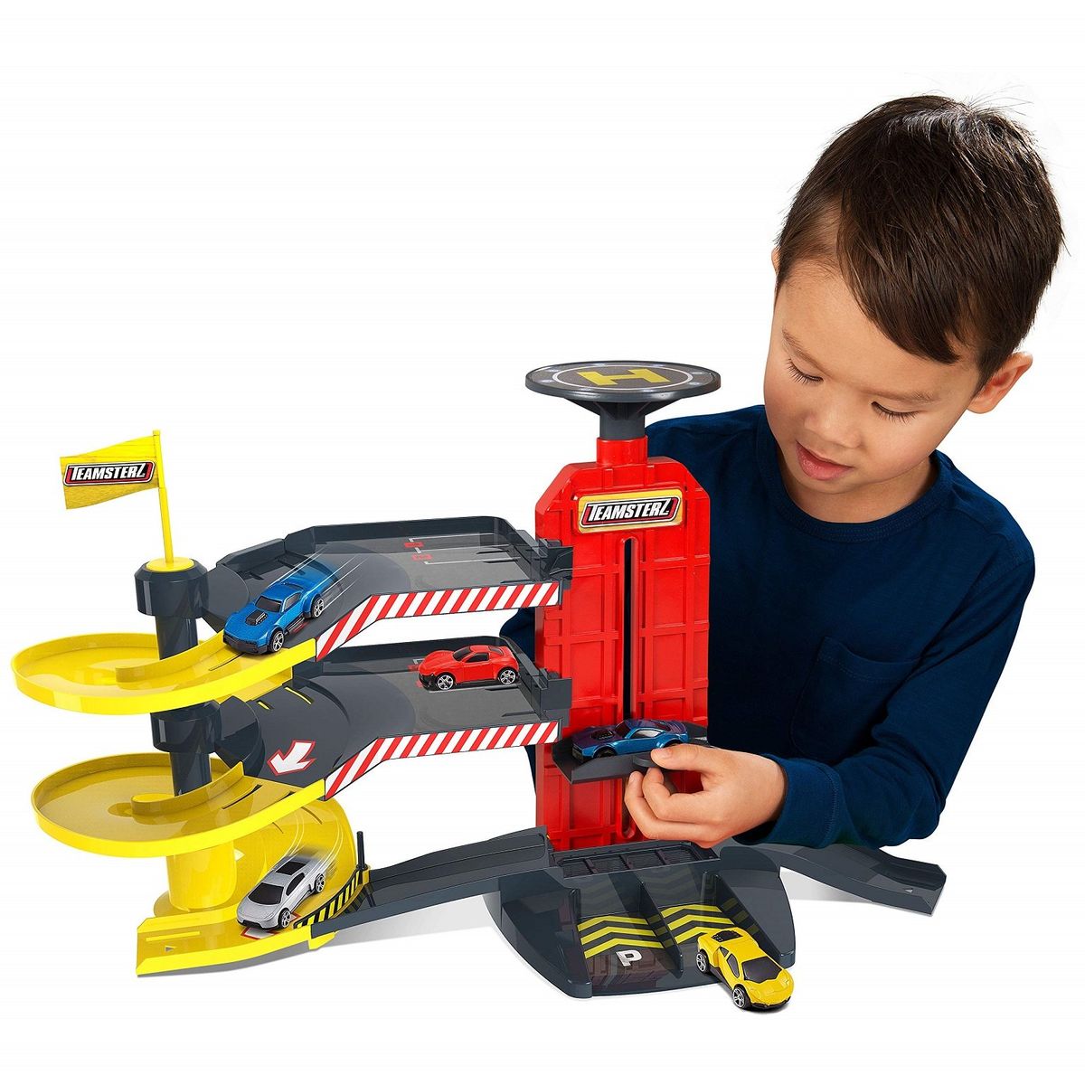 TEAMSTERZ - Juguete Playset Garage Ciudad + 3 Autos Teamsterz