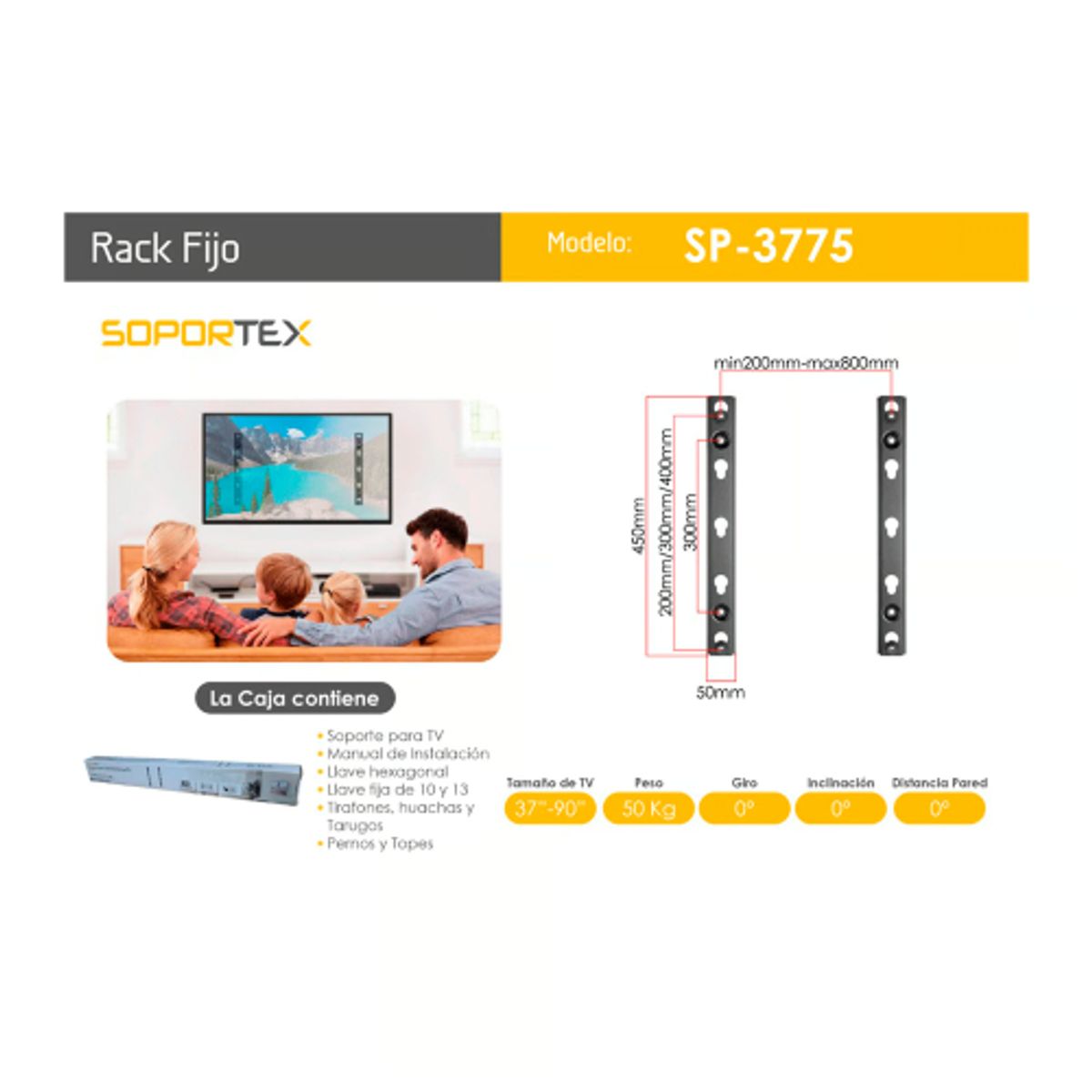 SOPORTEX - SOPORTEX RACK FIJO PARA TV DE 37 A 90 PULGADAS SP-3775
