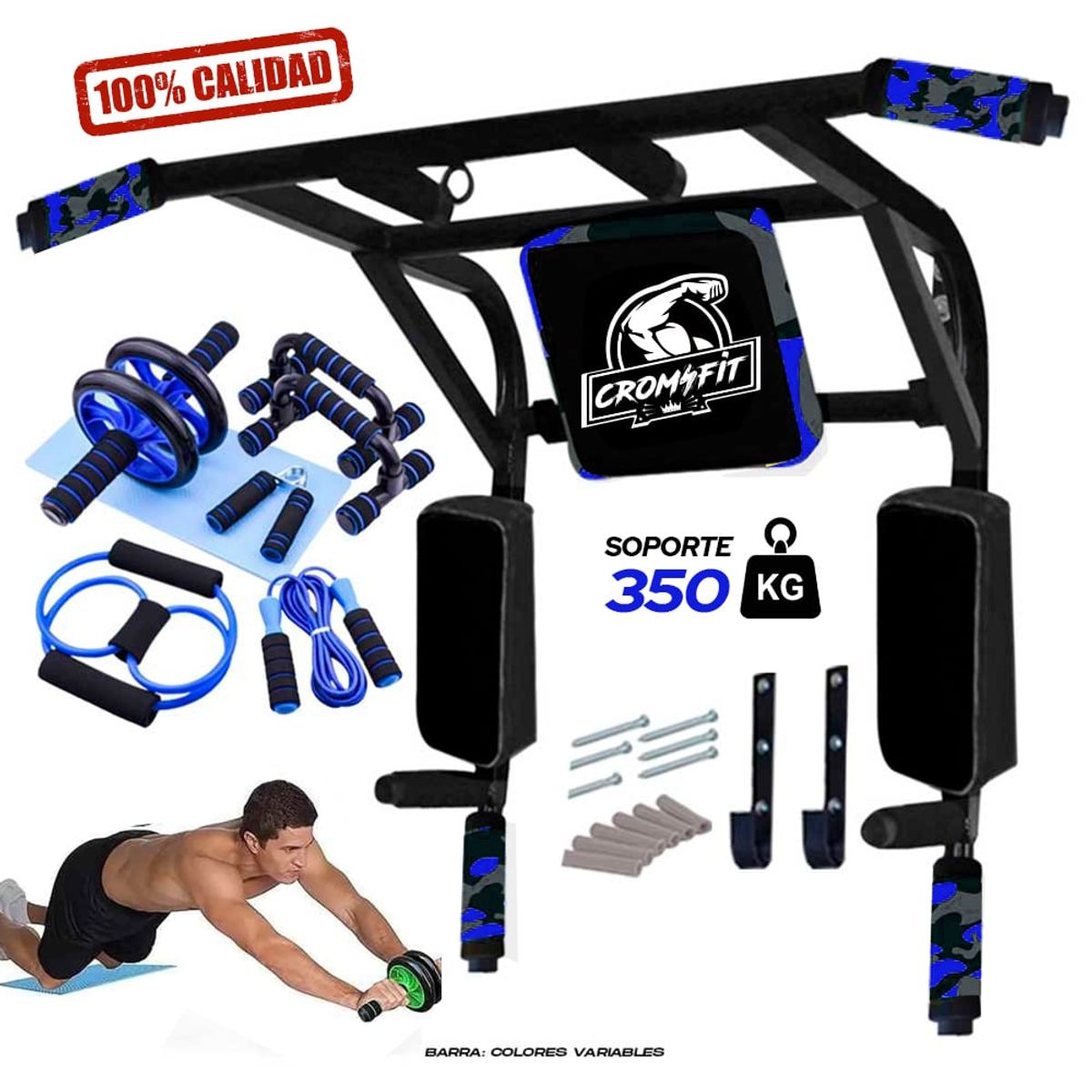 HOLGU - Barra Dominadas 15 en 1 + Kit Rueda+Push up+Liga+Hand Grip