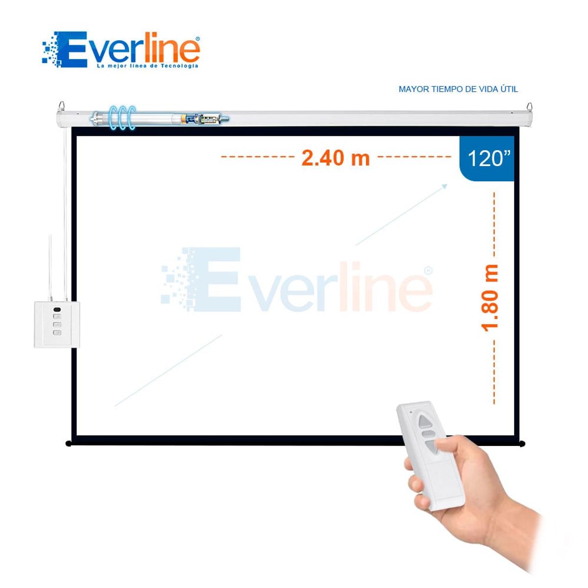 OEM - ECRAN ELECTRICO con MOTOR TUBULAR  2.40 X 1.80m (larga vida útil)