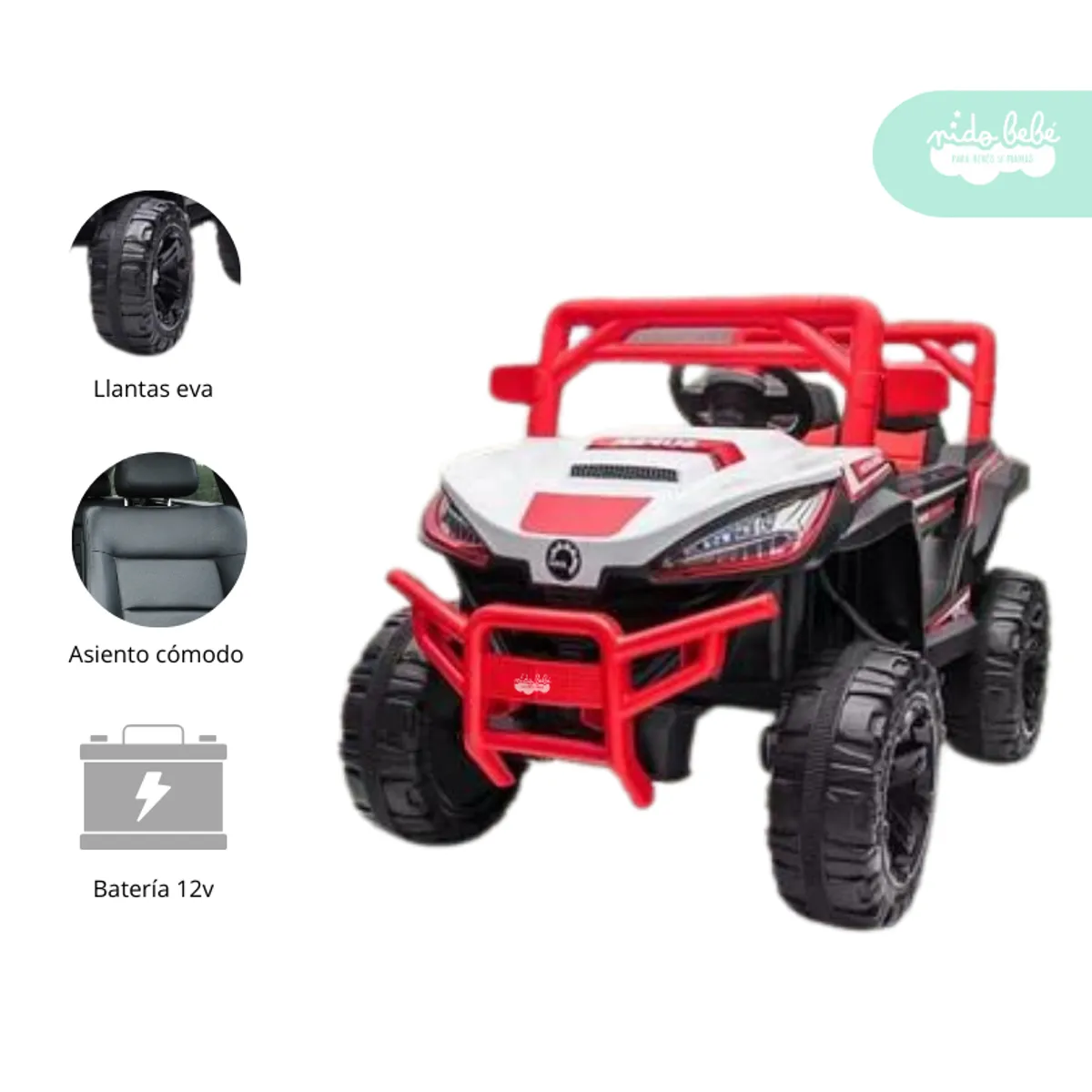 GENERICO - Carrito a Batería para niño Modelo Moster color Rojo con Blanco