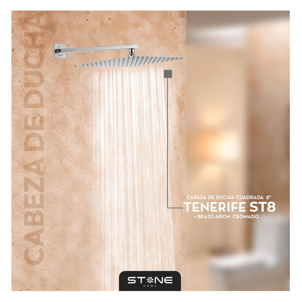 STONE - CABEZA DE DUCHA  ESPAÑOLA  8"  C/ BRAZO TENERIFE ST8 CROMADO STONE