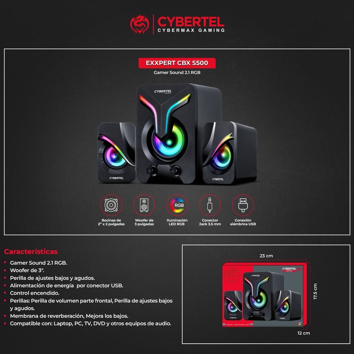 CYBERTEL - PARLANTE 2.1 EXXPERT CBX S500 RGB CYBERTEL