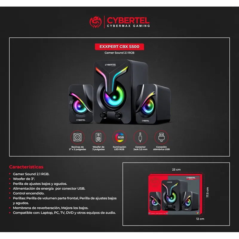CYBERTEL - PARLANTE 2.1 EXXPERT CBX S500 RGB CYBERTEL