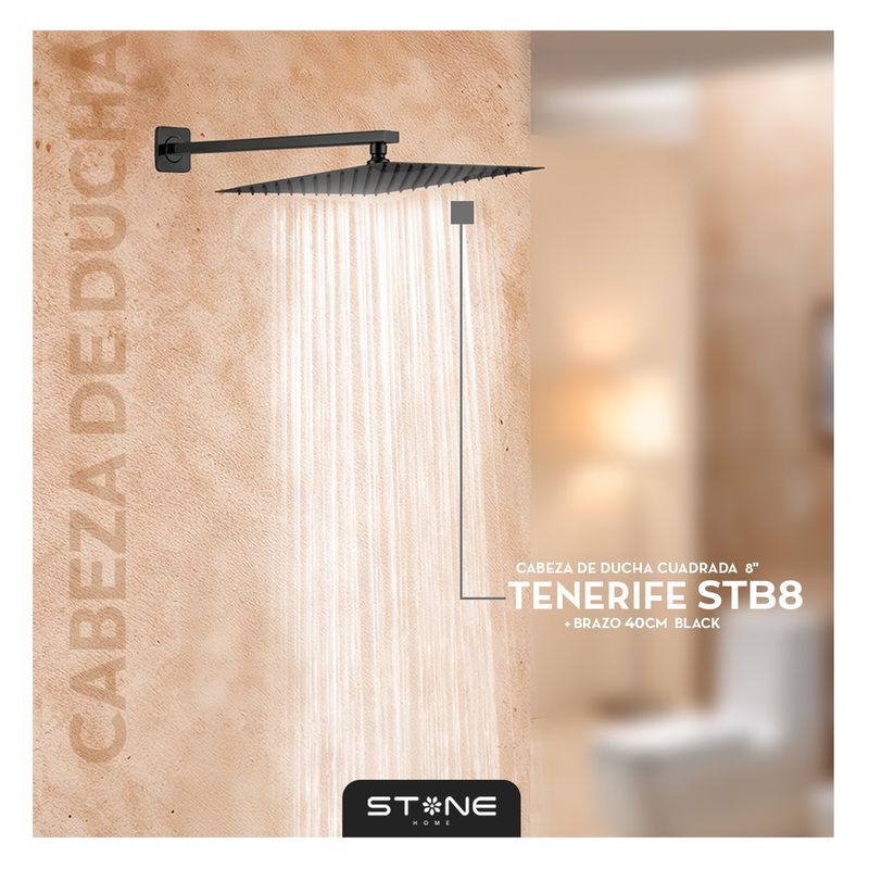 STONE - CABEZA DE DUCHA  ESPAÑOLA  8"  C/ BRAZO TENERIFE STB-8 BLACK STONE