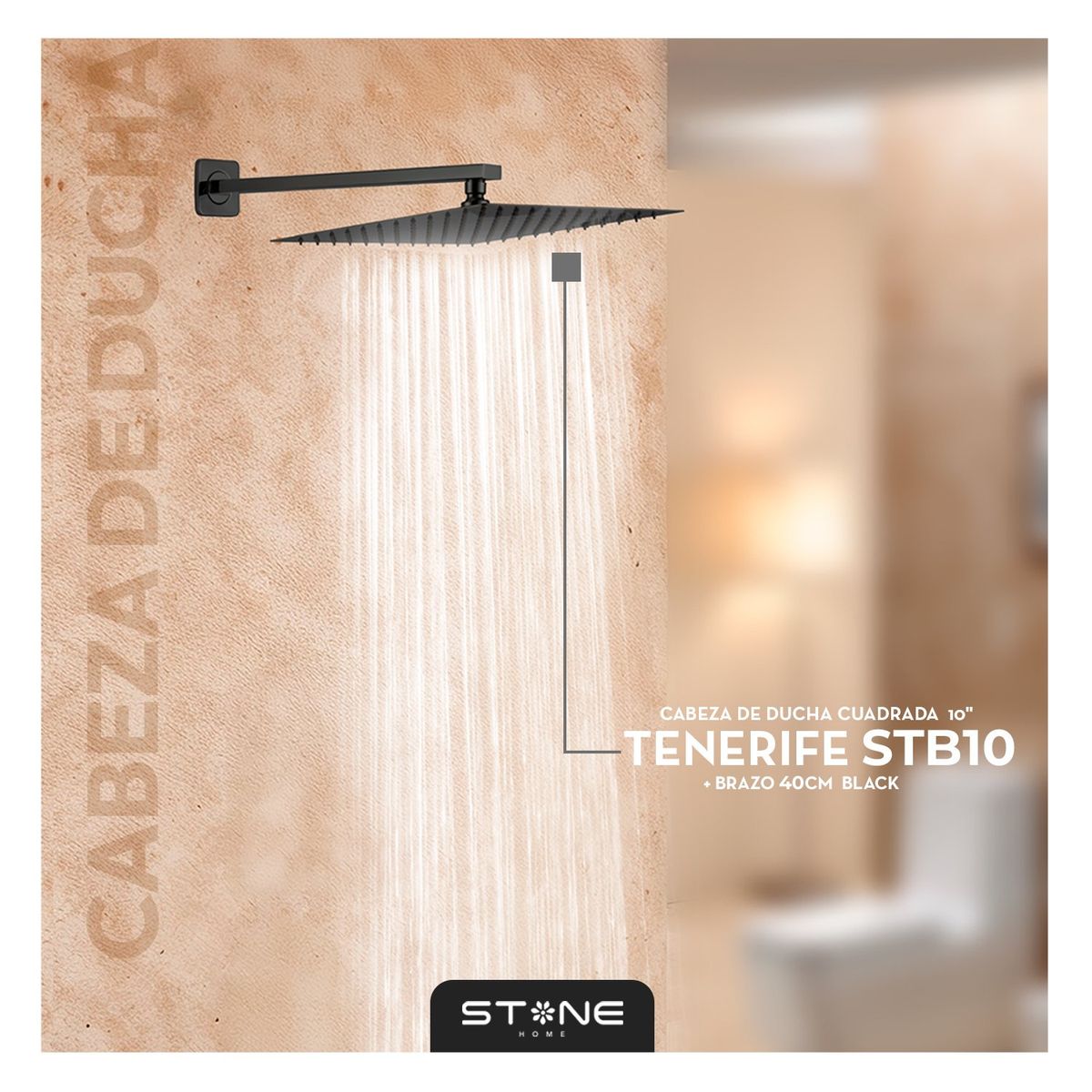 STONE - CABEZA DE DUCHA  ESPAÑOLA  10"  C/ BRAZO TENERIFE STB-10 CROMADO STONE