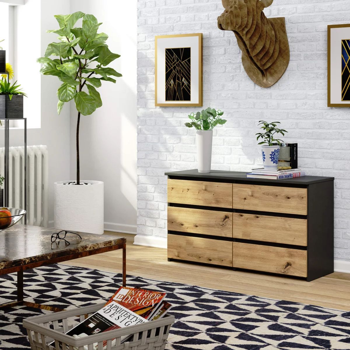 TU MESITA - Cómoda Clásica Dorotea color NegroMarrón 6 cajones TU MESITA