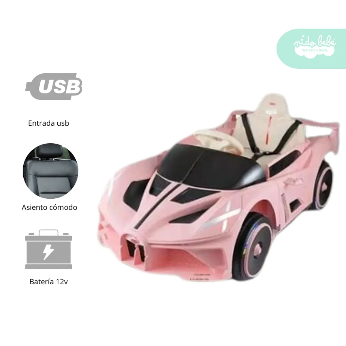 GENERICO - Carrito a Batería para niño Modelo FastCar color Rosado