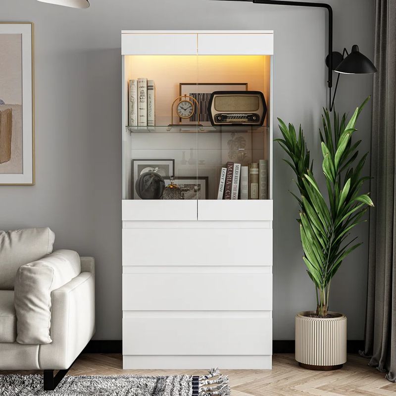 TU MESITA - Vitrina Moderna Jirá Color Blanco TU MESITA 3 cajones 2 puertas