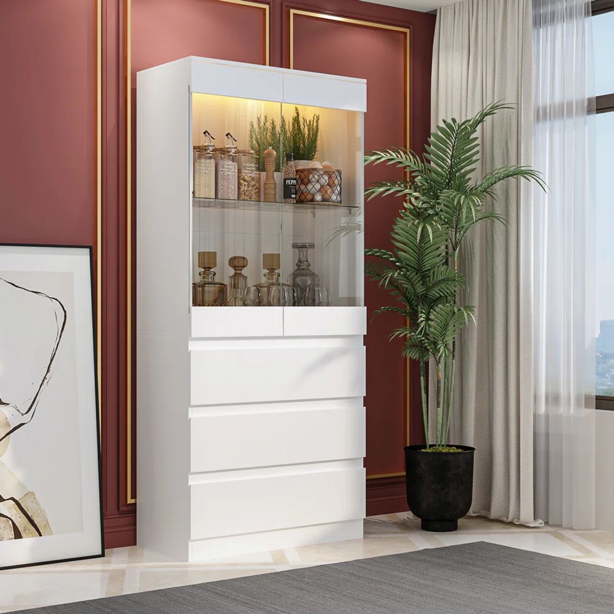 TU MESITA - Vitrina Moderna Jirá Color Blanco TU MESITA 3 cajones 2 puertas