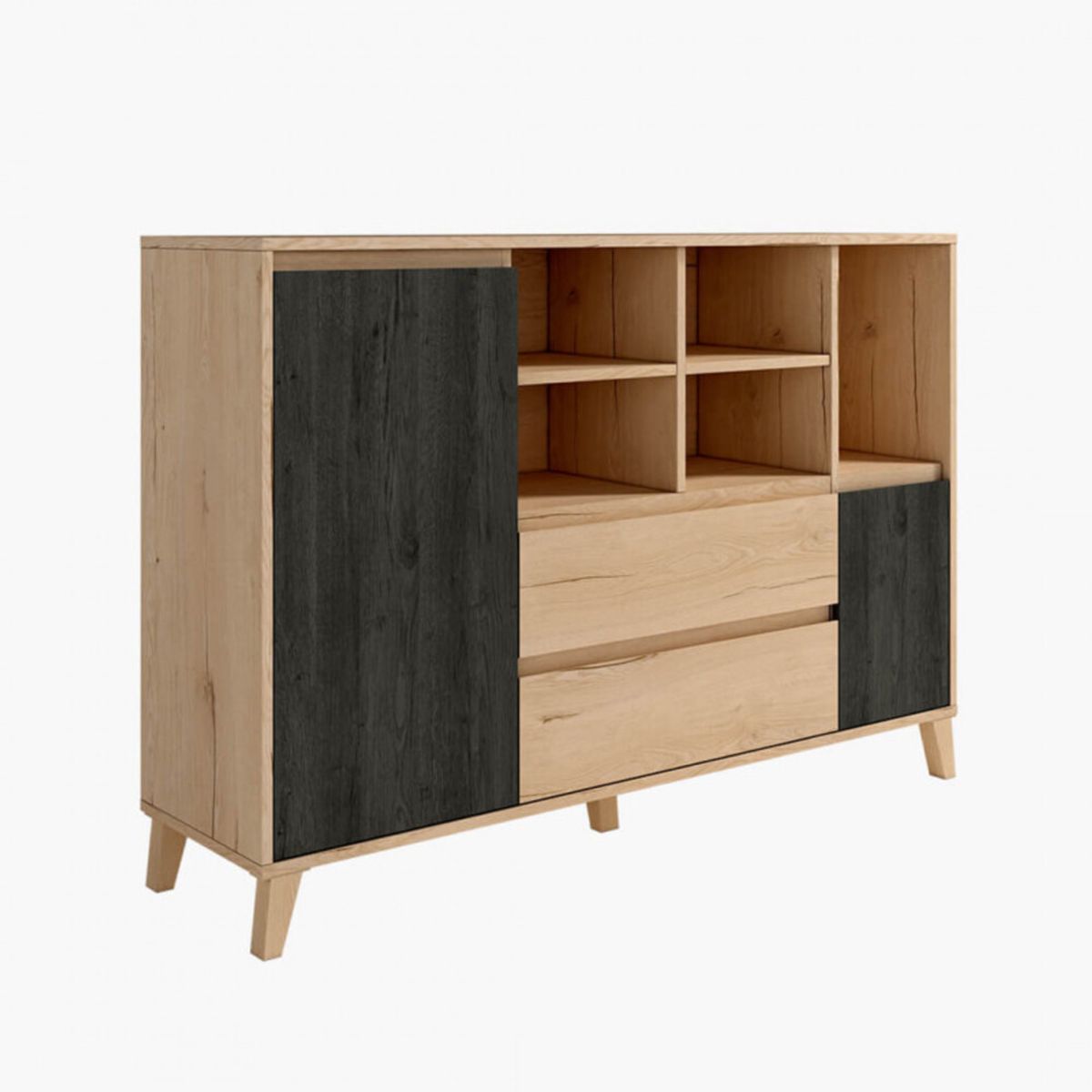 TU MESITA - Aparador Multiusos Rocha color DunaNegro 2 puertas 2 cajones TU MESITA