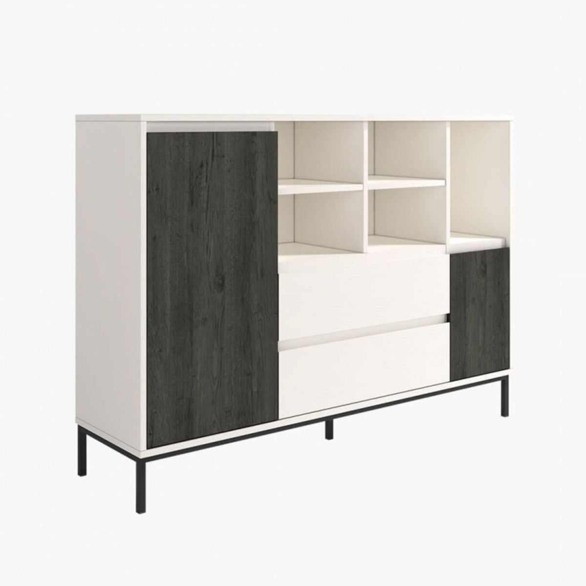 TU MESITA - Aparador Multiusos Rocha color BlancoNegro 2 puertas 2 cajones TU MESITA