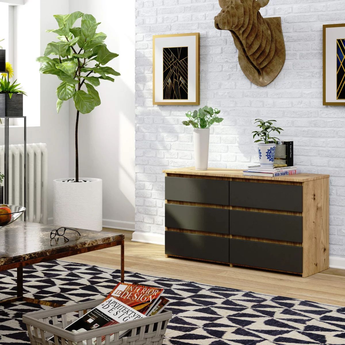 TU MESITA - Cómoda Clásica Dorotea color MarrónNegro 6 cajones TU MESITA