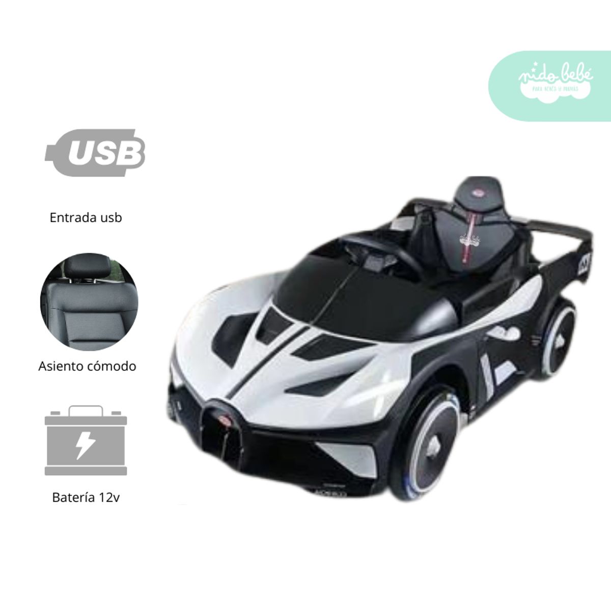 GENERICO - Carrito a Batería para niño Modelo FastCar color Blanco