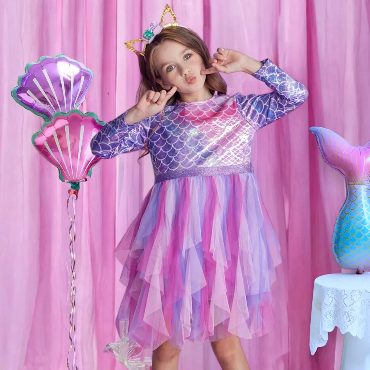 GENERICO - VESTIDO PARA NIÑA DE FIESTA - DISEÑO SIRENITA