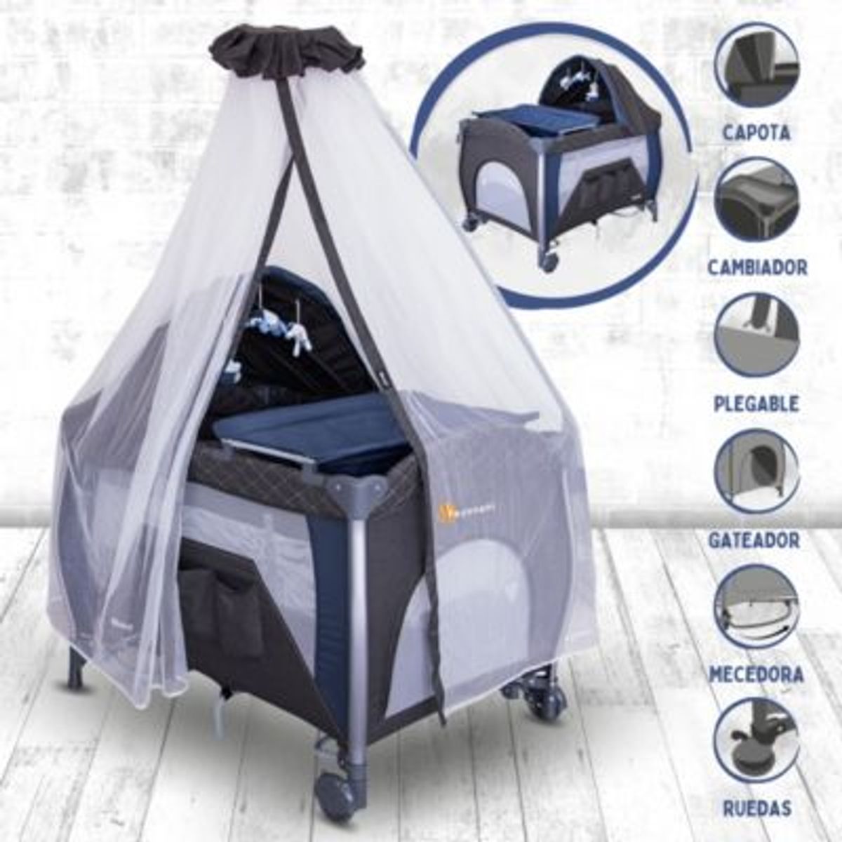EBABY - Cuna Corral Reyna NAPY BLUE STEEL