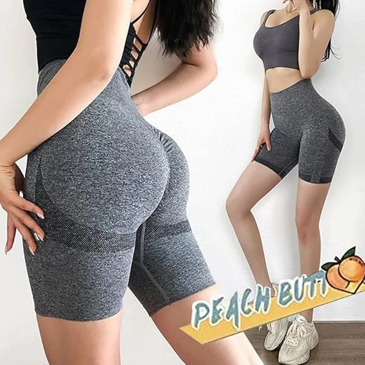 GENERICO - Short sin Costura Efecto Push Up Liso Jaspeado