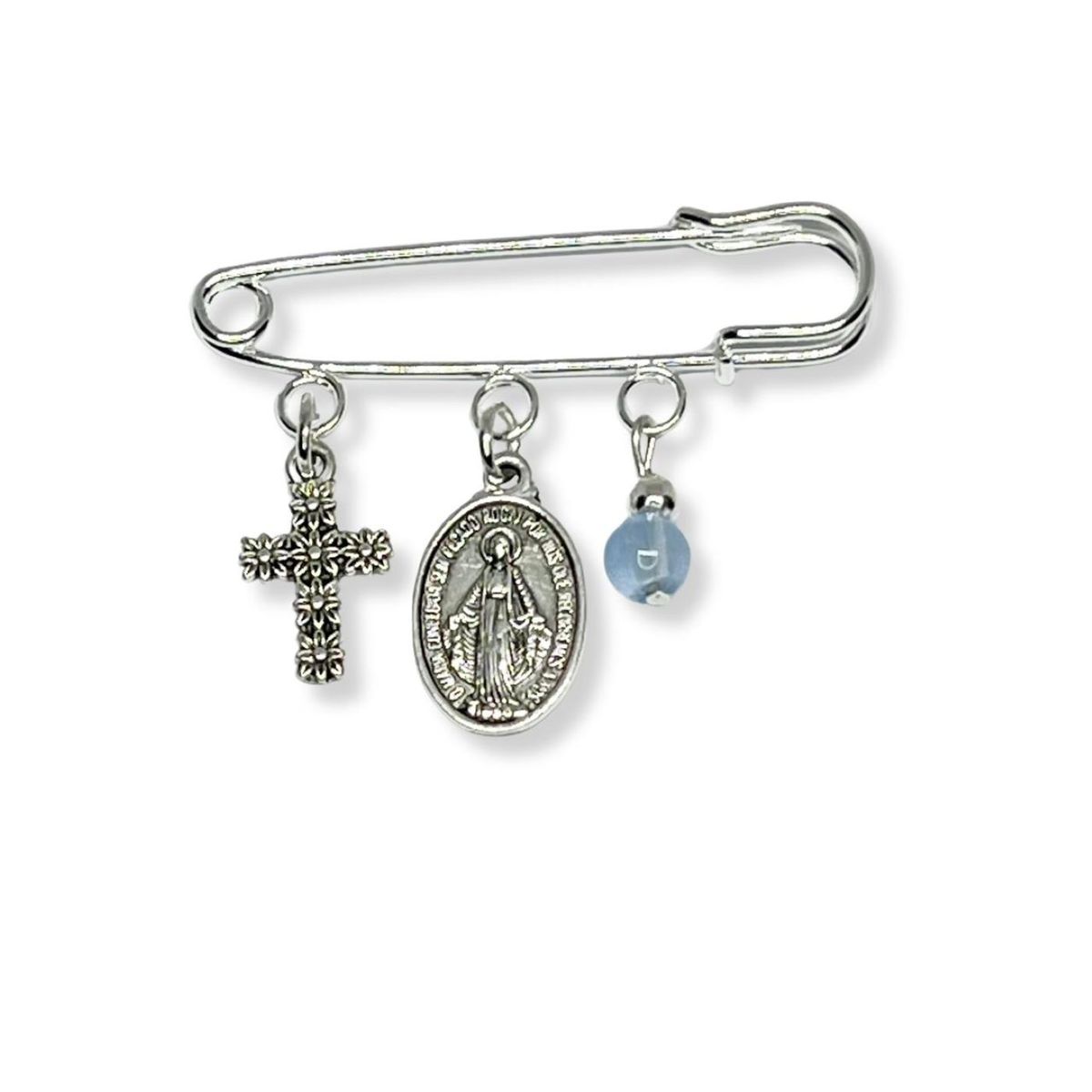 SANTORAL - Broche Imperdible Medalla Milagrosa - Celeste