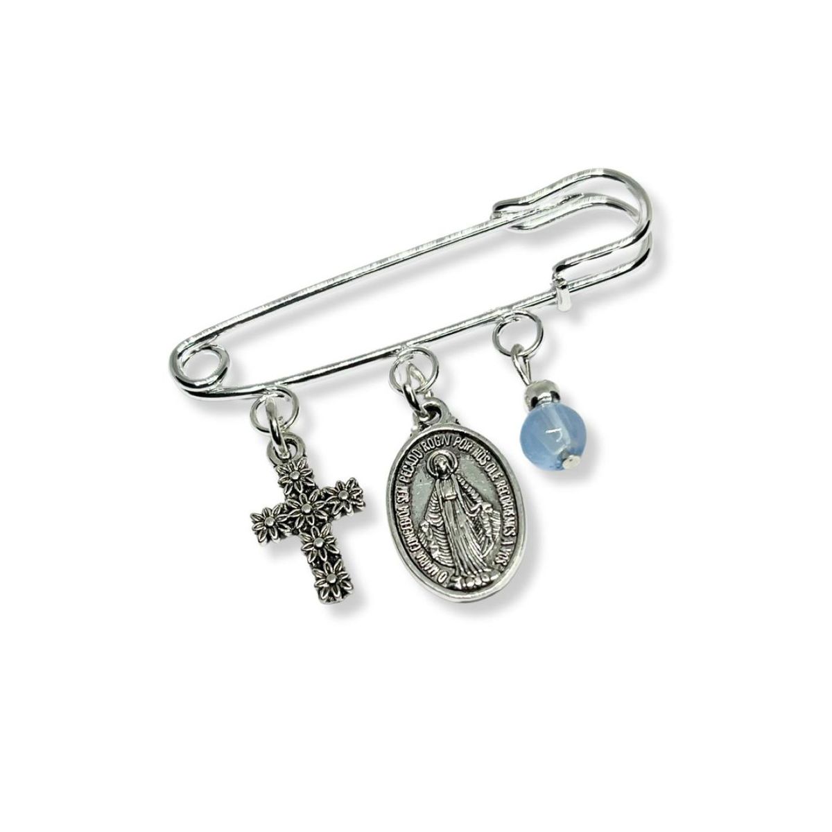 SANTORAL - Broche Imperdible Medalla Milagrosa - Celeste